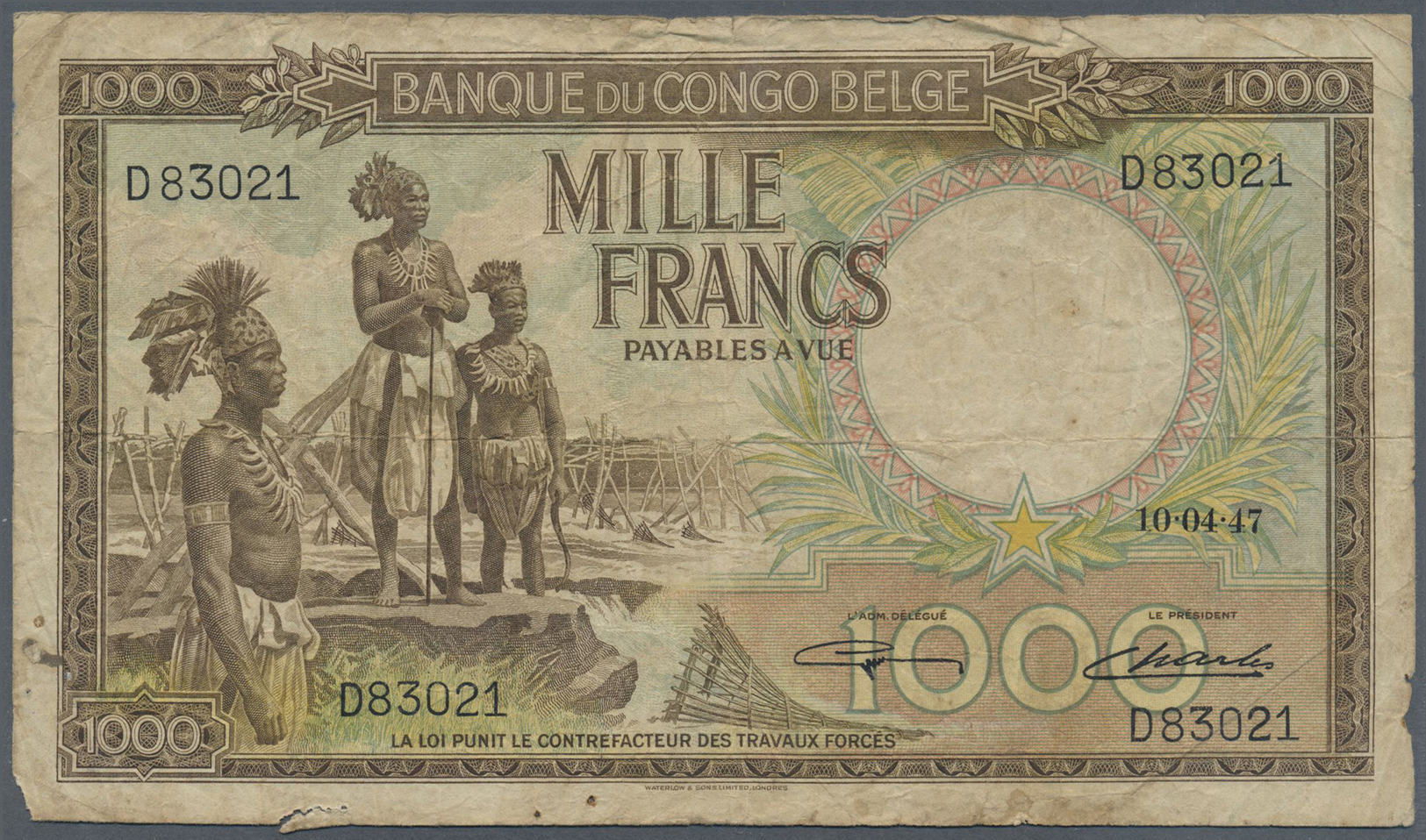 00274 Belgian Congo / Belgisch Kongo: Belgian Congo: 1000 Francs 1947, P.19b In Well Worn Condition With Many Folds And - Unclassified