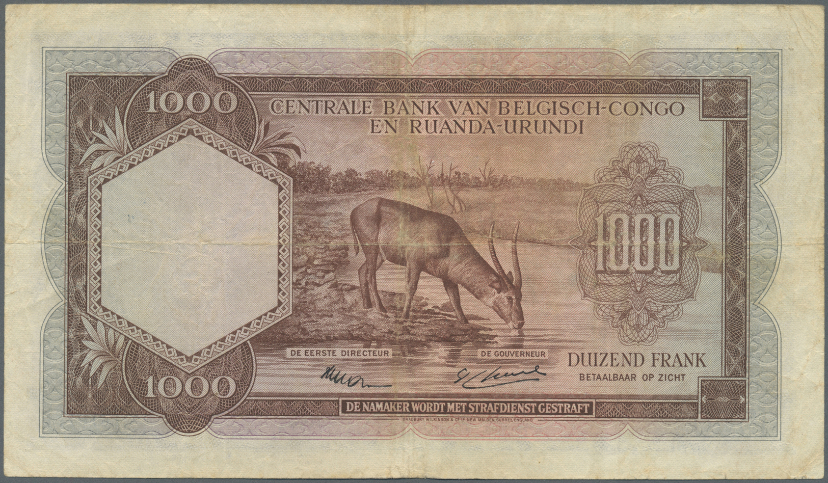 00277 Belgian Congo / Belgisch Kongo: Banque Centrale Du Congo Belge Et Du Ruanda-Urundi 1000 Francs August 1st 1953, P. - Unclassified