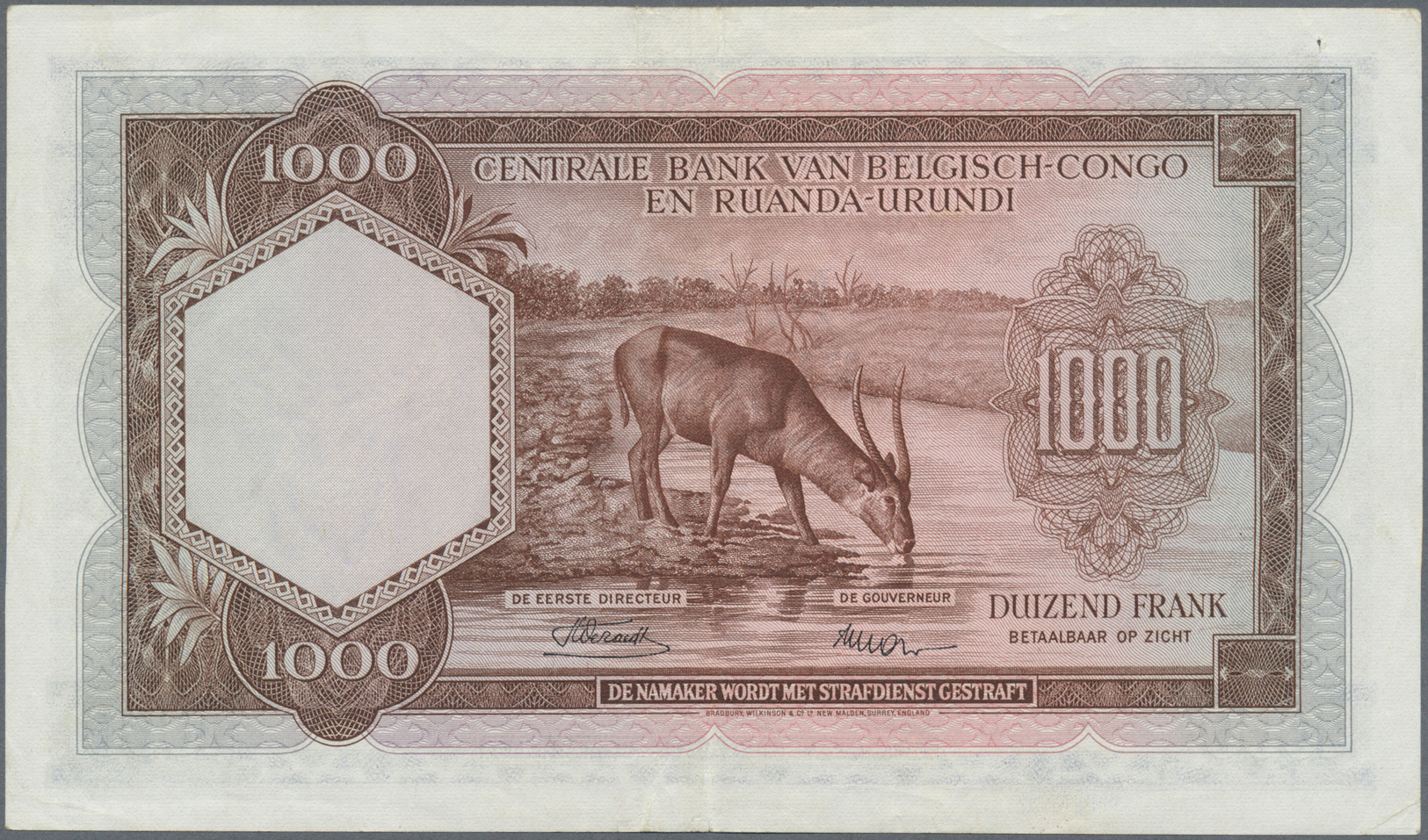 00278 Belgian Congo / Belgisch Kongo: 1000 Francs 1955 P. 29b, Exceptional Condition For This Type Of Note, 3 Small Pinh - Unclassified