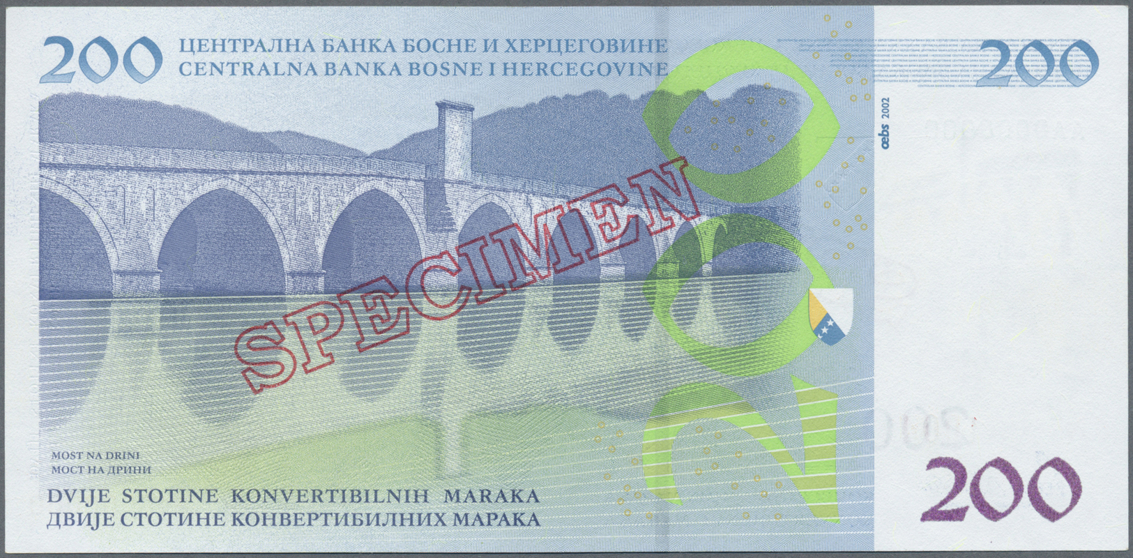 00327 Bosnia & Herzegovina / Bosnien & Herzegovina: Centralna Banka Bosne I Hercegovine 200 Konvertibilnih Maraka 2002 S - Bosnia And Herzegovina