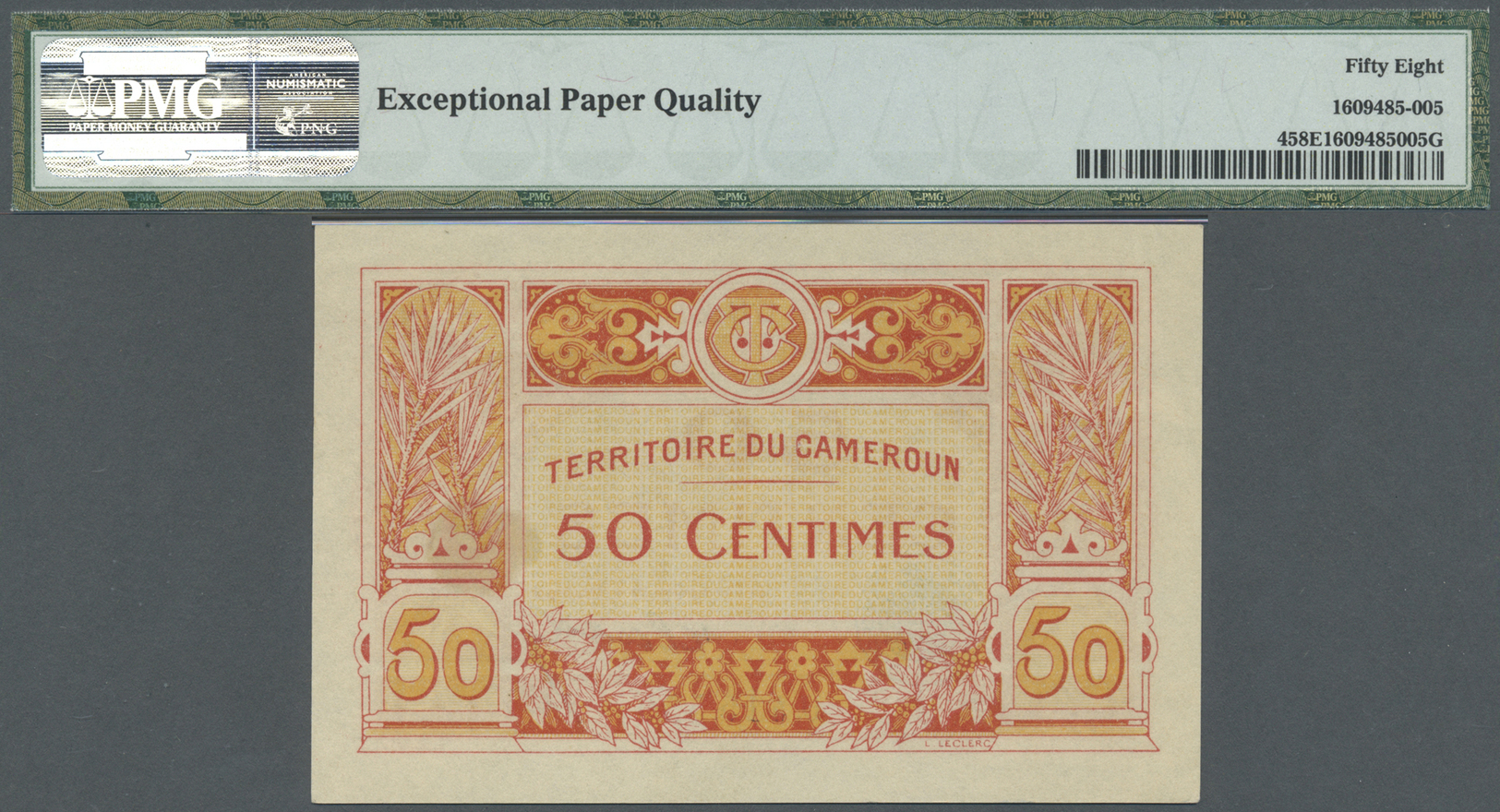 00461 Cameroon / Kamerun: 50 Centimes ND(1922) P. 4, Rare Note Especially In This Condition: PMG Graded 58 Choice About - Cameroon