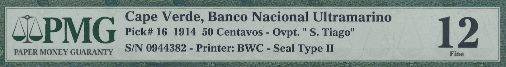 00494 Cape Verde / Kap Verde: 50 Centavos 1914 With Ovpt. S.TIAGO And Seal Type II At Lower Center, P.16 In Well Worn Co - Cape Verde