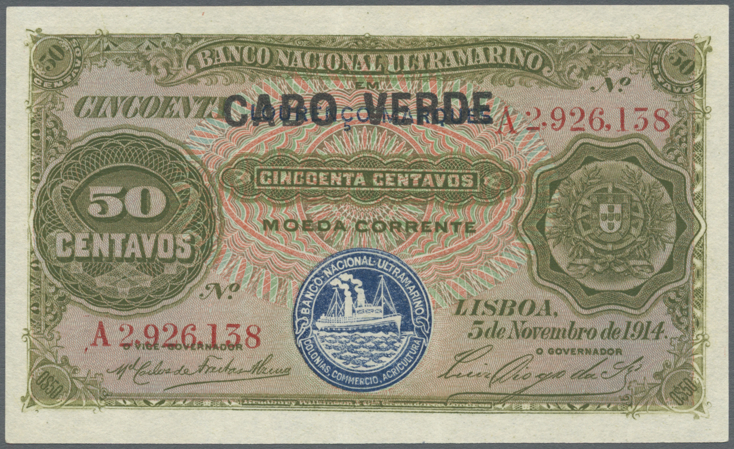 00496 Cape Verde / Kap Verde: 50 Centavos 1914 Pick 22, Light Center Fold, Strong Paper, Condition: XF. - Cape Verde