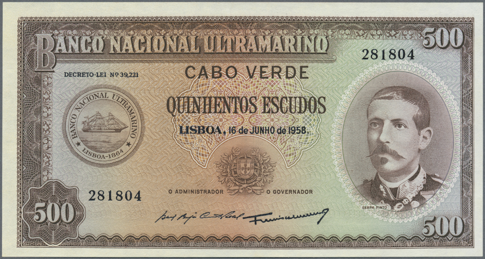 00499 Cape Verde / Kap Verde: 500 Escudos 1958 P. 50 In Condition: UNC. - Cape Verde