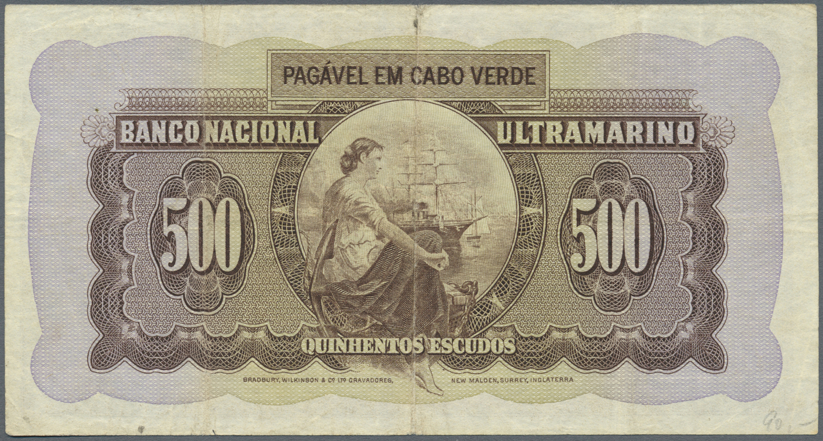 00500 Cape Verde / Kap Verde: 500 Escudos 1958 P. 50 In Used Condition With Several Folds But Without Holes Or Tears, St - Cape Verde