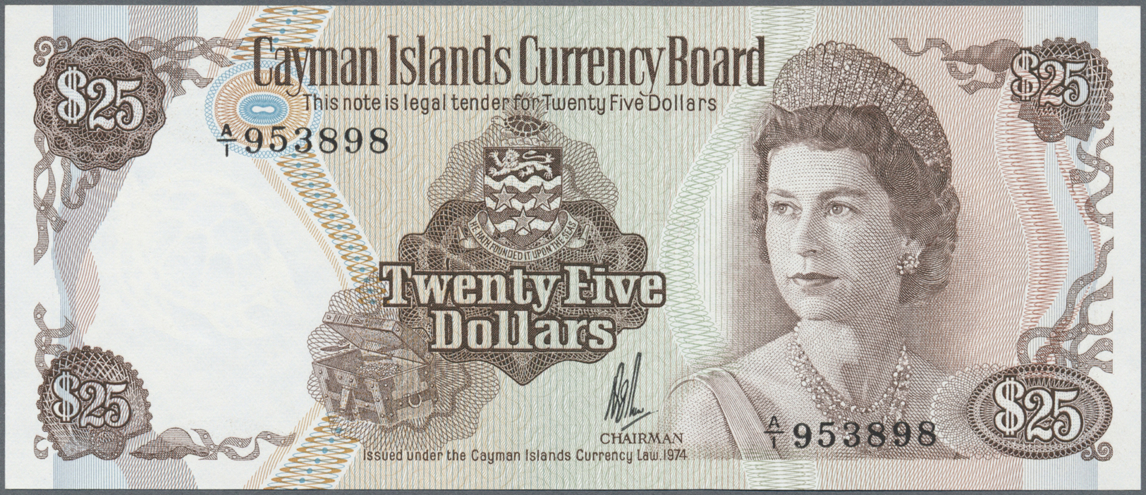 00508 Cayman Islands: 25 Dollars L.1974 P. 8 In Condition: AUNC. - Cayman Islands