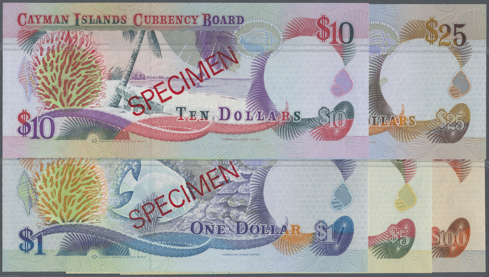 00514 Cayman Islands: Set Of 5 SPECIMEN Notes Containing 1, 5, 10, 25 And 100 Dollars 1996 SPECIMEN P. 16s-20s, All In C - Cayman Islands