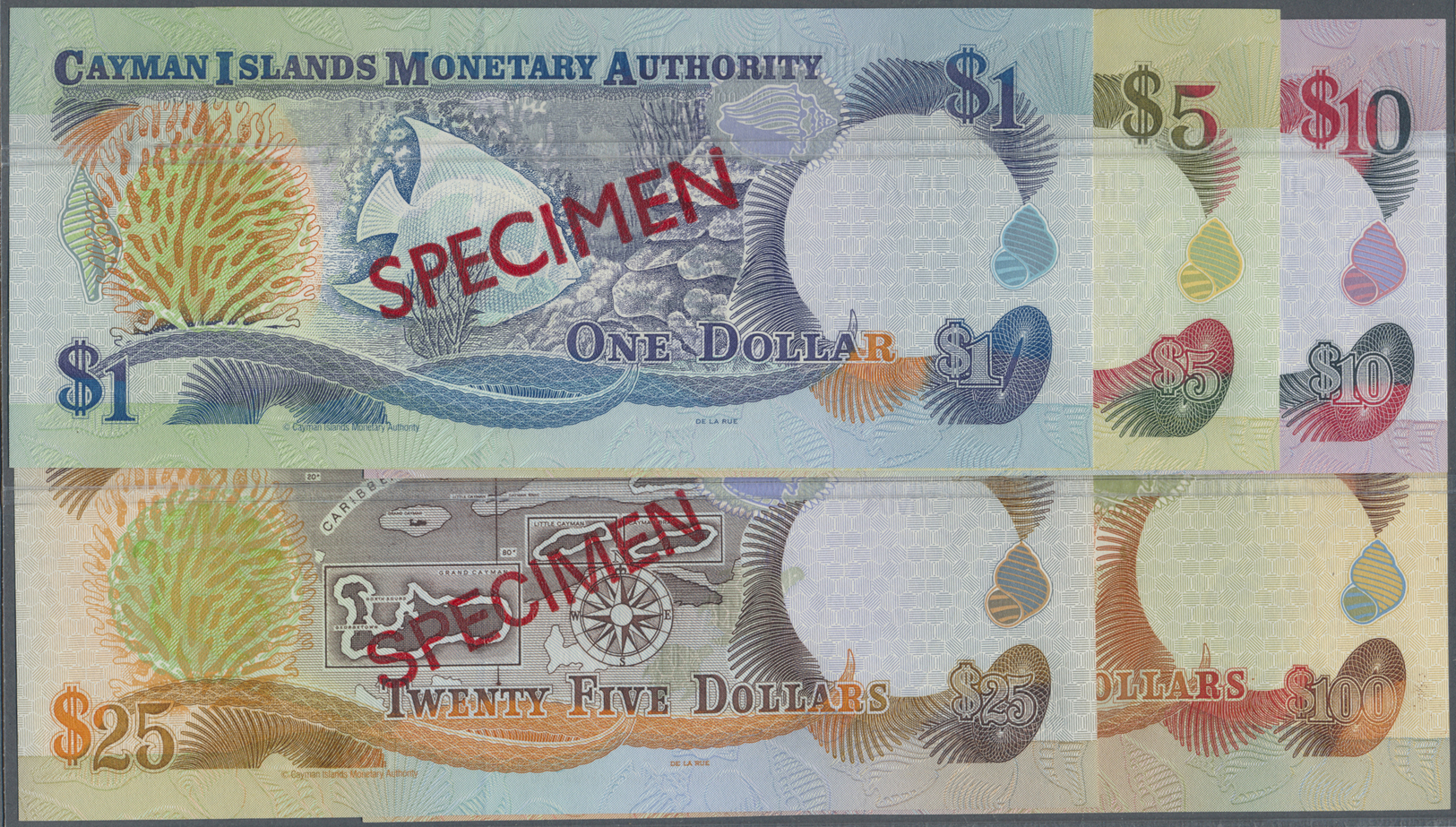 00516 Cayman Islands: Set Of 5 SPECIMEN Notes Containing 1, 5, 10, 25 And 100 Dollars 1998 SPECIMEN P. 21s-25s, All In C - Cayman Islands