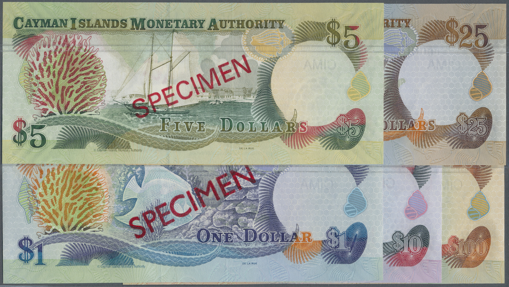 00519 Cayman Islands: Set Of 5 SPECIMEN Notes Containing 1, 5, 10, 25 And 100 Dollars 2004 SPECIMEN P. 33s-37s, All In C - Cayman Islands