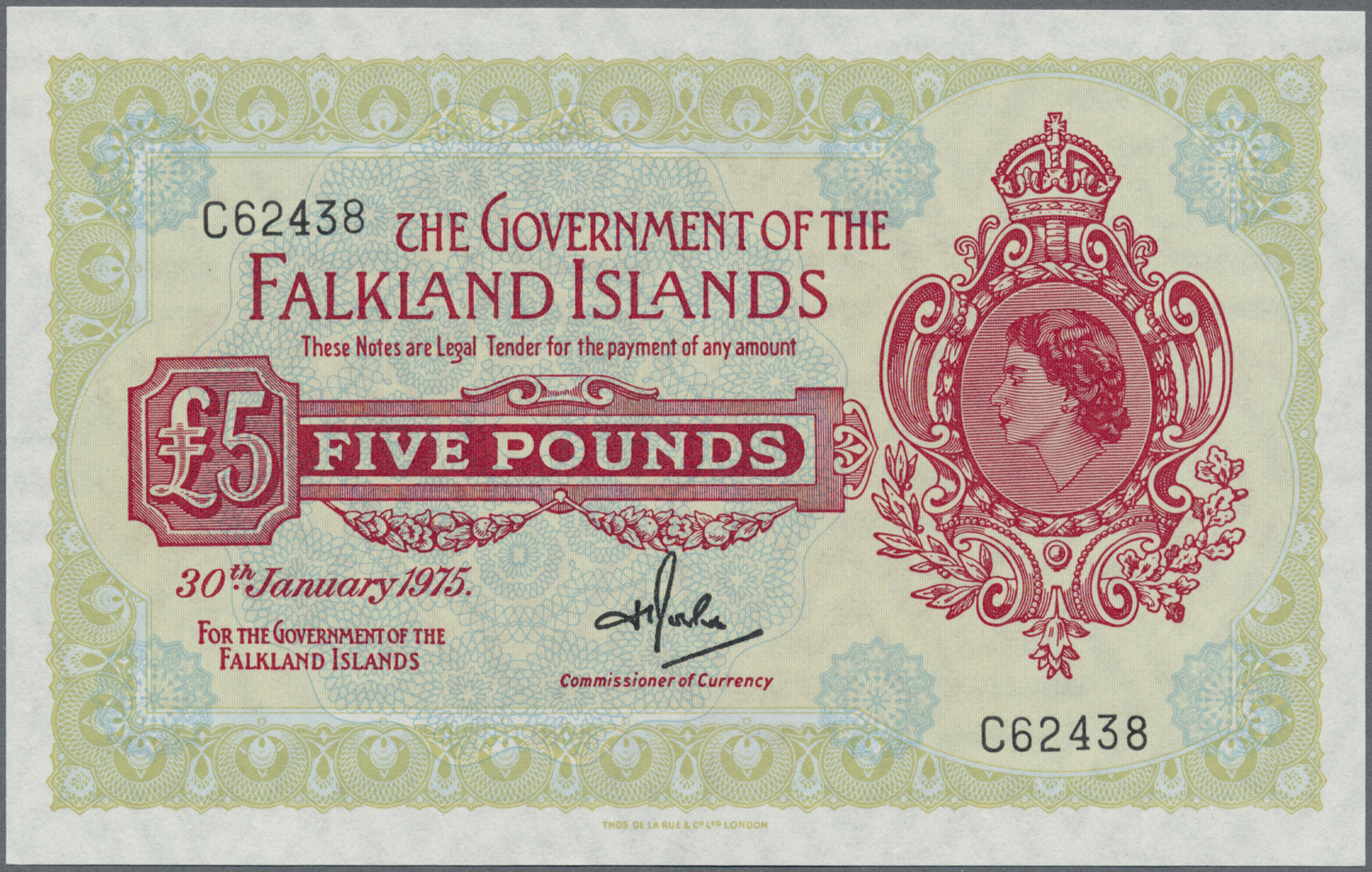 00755 Falkland Islands / Falkland Inseln: 5 Pounds 1975 P. 9b In Condition: UNC. - Falkland Islands