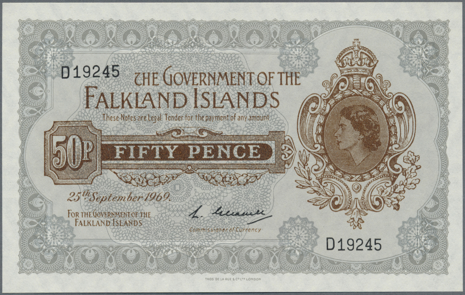 00756 Falkland Islands / Falkland Inseln: Set Of 2 Notes 50 Pence Dated 1974 And 1969 P. 10 With Portrait QEII, Both In - Falkland Islands