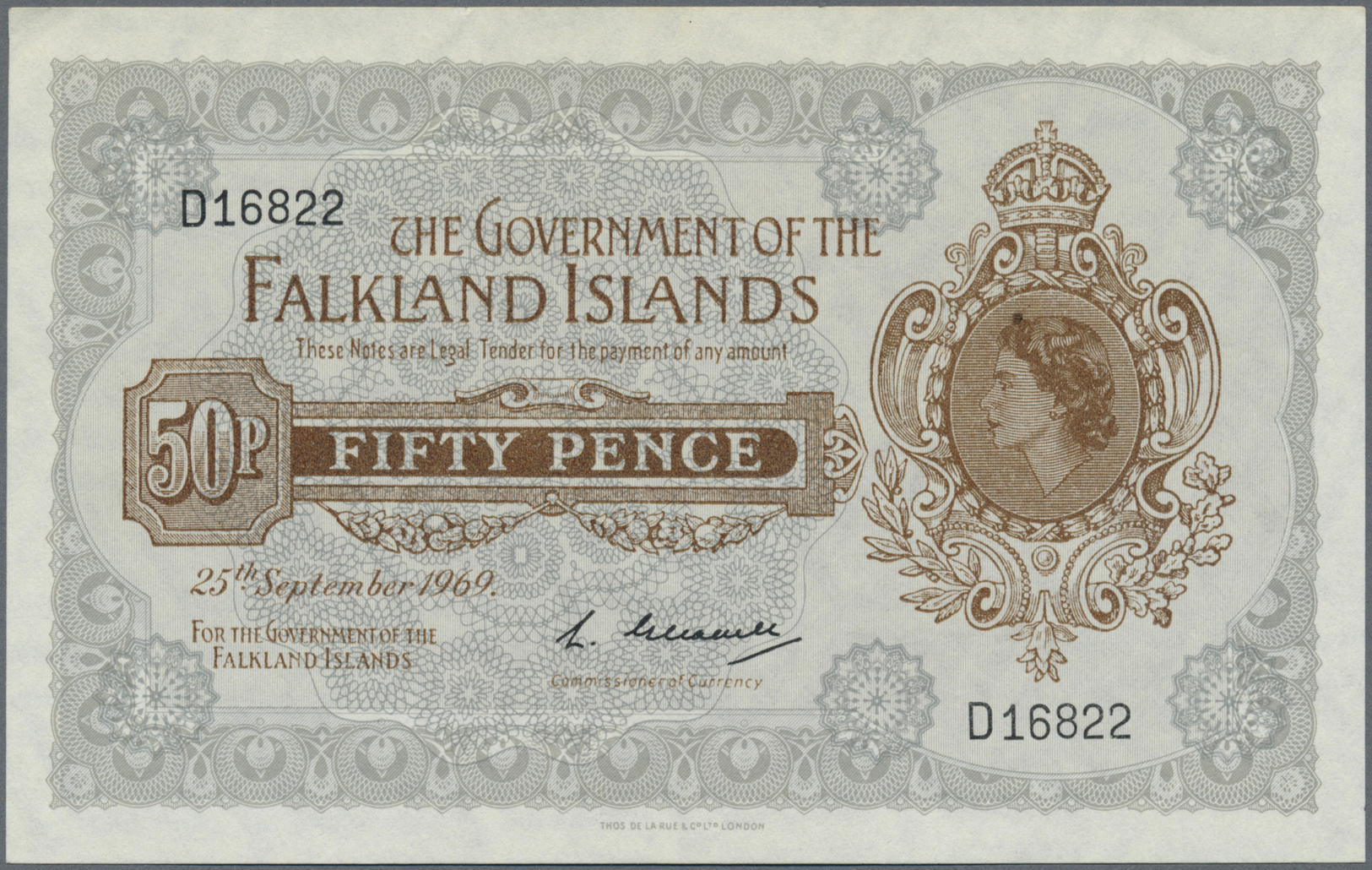 00757 Falkland Islands / Falkland Inseln: 50 Pence 1969 P. 10a In Condition: AUNC. - Falkland Islands