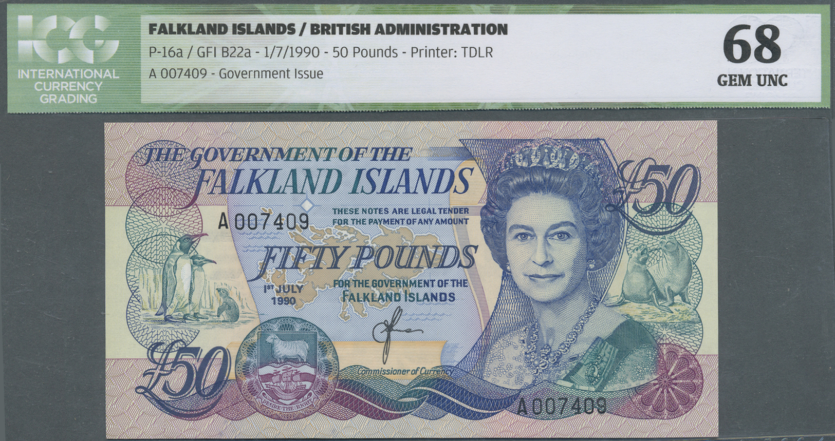 00762 Falkland Islands / Falkland Inseln: Set Of 2 Consecutive Notes 50 Pounds 1990 P. 16a, Serial #A007409 To #A007408, - Falkland Islands