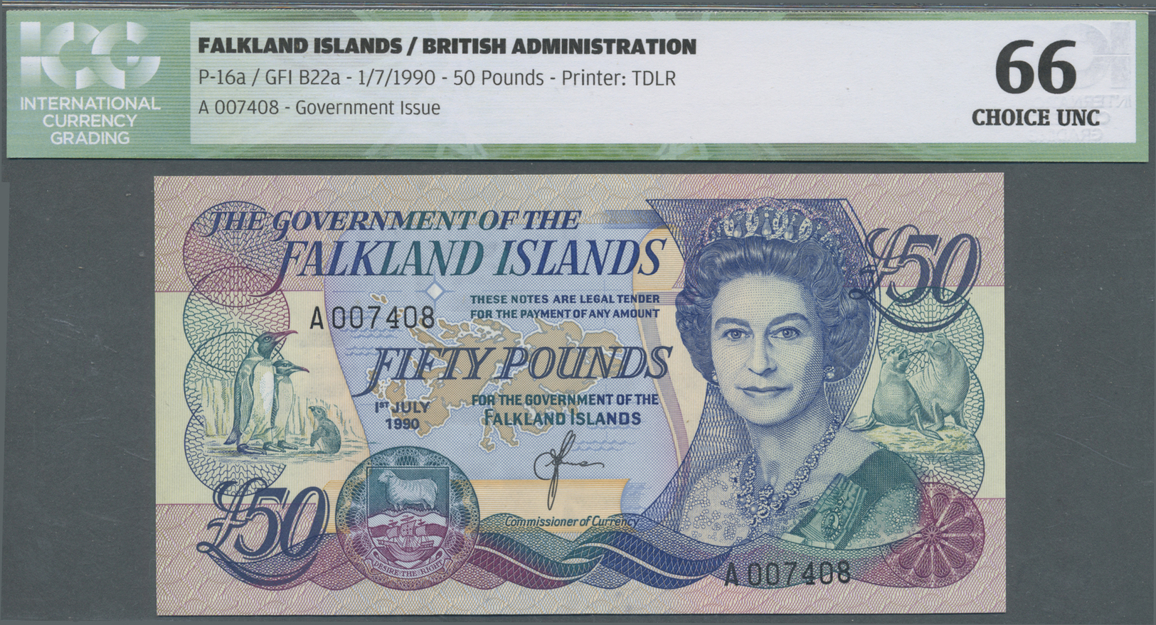 00762 Falkland Islands / Falkland Inseln: Set Of 2 Consecutive Notes 50 Pounds 1990 P. 16a, Serial #A007409 To #A007408, - Falkland Islands