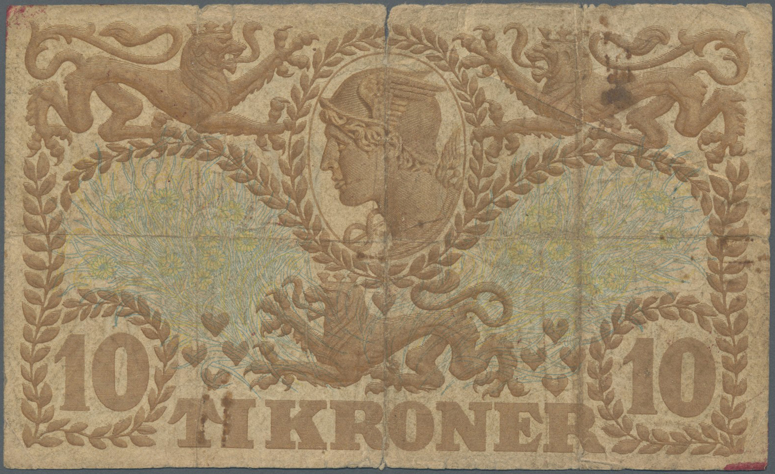 00751 Faeroe Islands / Färöer: 10 Kroner June 1940, Series L (P.3C), Ovpt. On Denmark P.31b In Well Worn Condition With - Faroe Islands