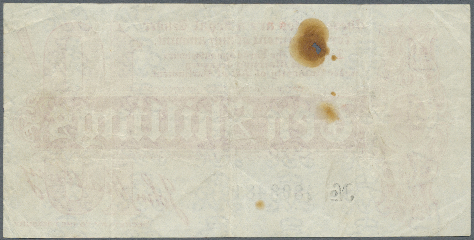 00908 Great Britain / Großbritannien: 10 Shillings ND P. 346, T9/TR1a, Folded And With A Rusty Hole At Upper Left, Condi - Other & Unclassified
