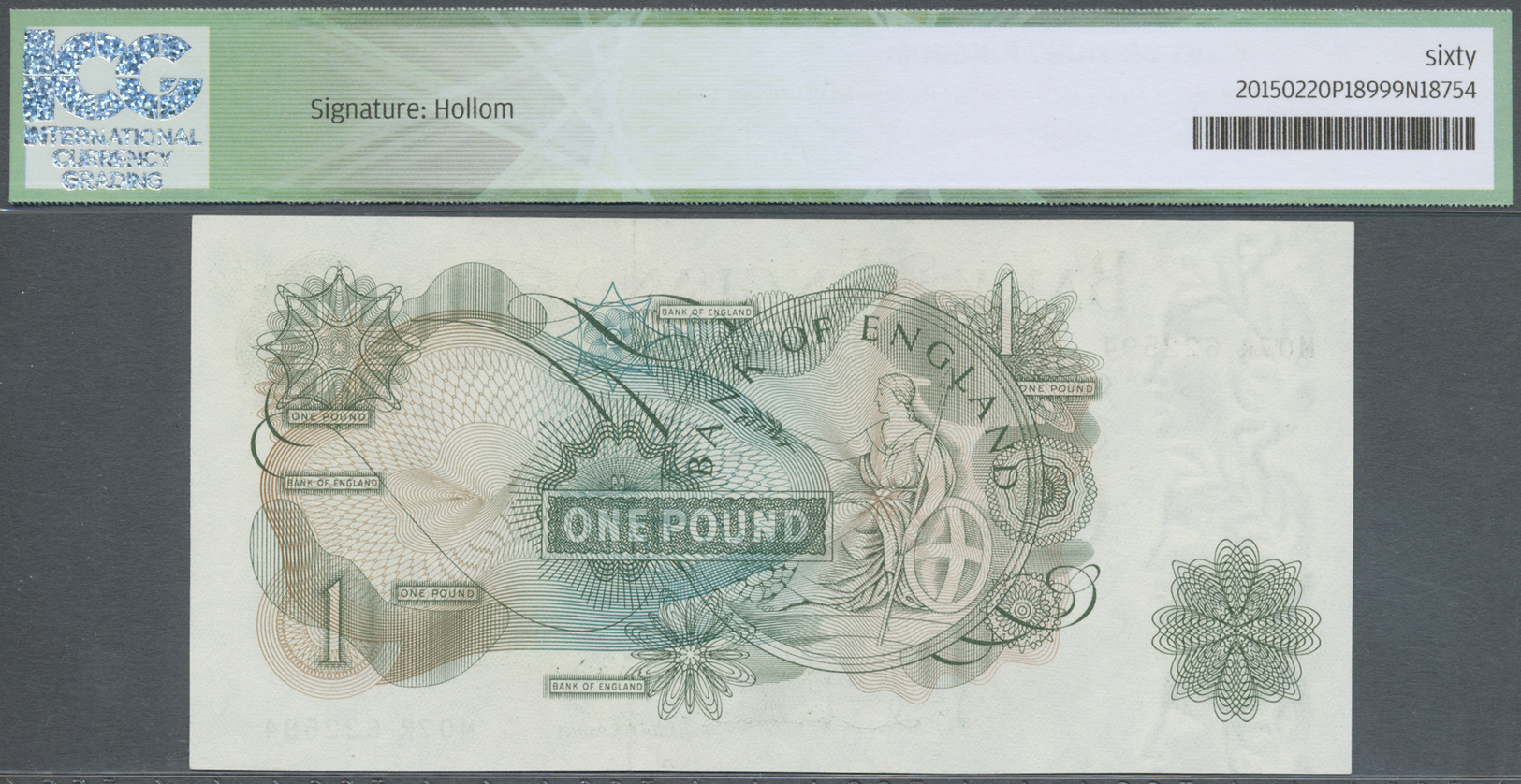 00916 Great Britain / Großbritannien: 1 Pound "Hollom" 1962 Replacement Prefix M07R P. 374cr, ICG Graded 60 AU/UNC. - Other & Unclassified
