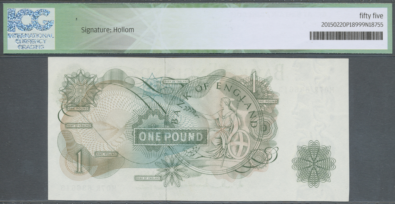 00917 Great Britain / Großbritannien: 1 Pound "Hollom" 1962 Replacement Prefix M07R P. 374cr, ICG Graded 55 AUNC. - Altri & Non Classificati