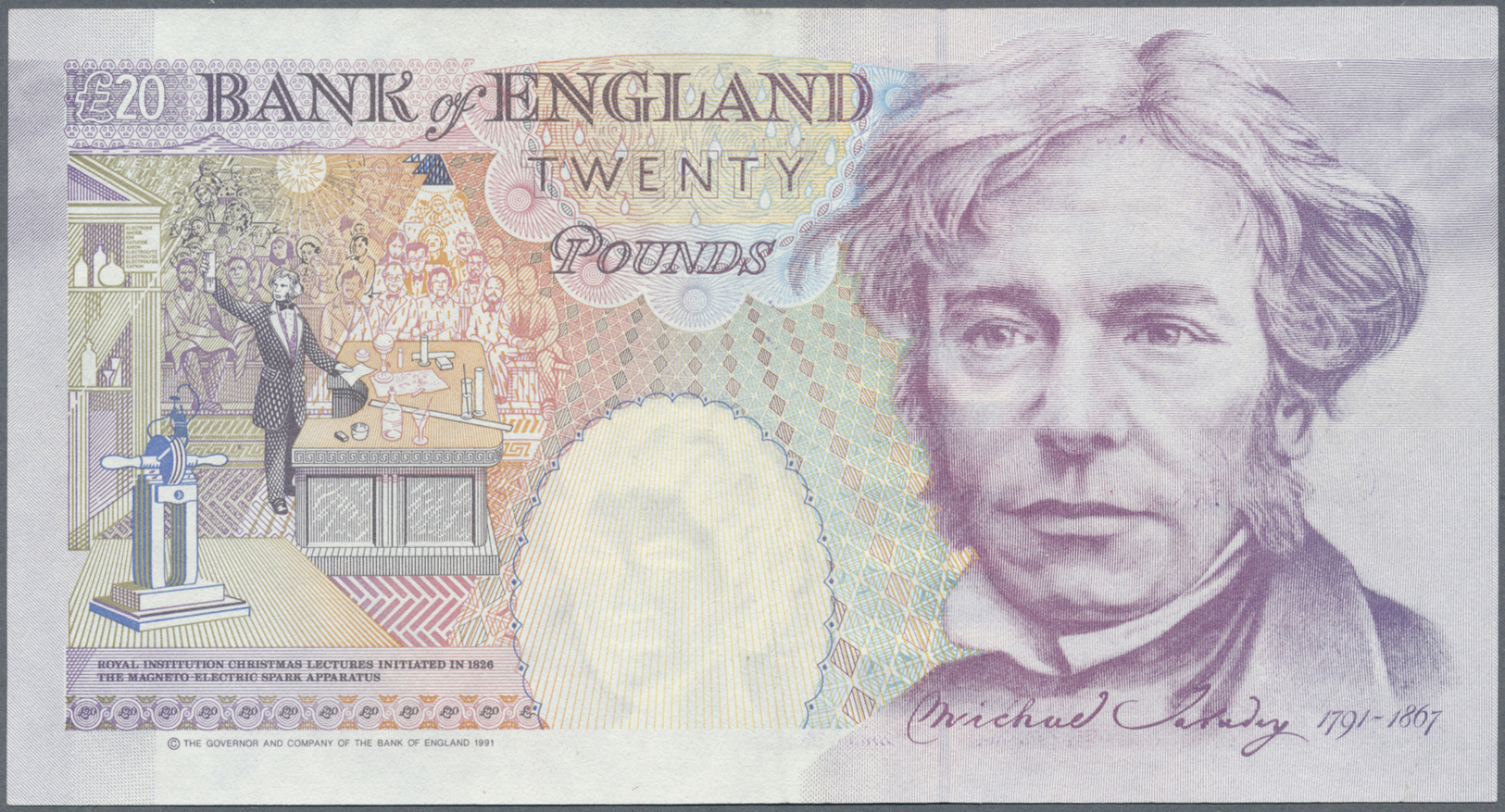 00927 Great Britain / Großbritannien: 20 Pounds 1991 P. 384a Error Print With Missing Ink At Front In The Area Of The Po - Other & Unclassified