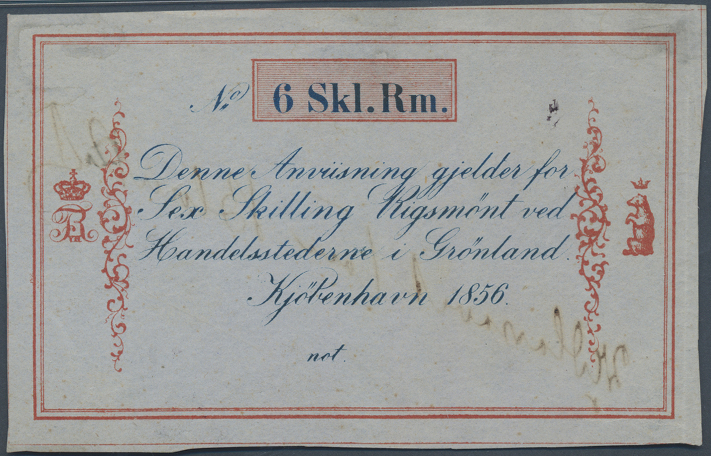 00946 Greenland / Grönland: 6 Skilling 1856 Remainder P. A33r, Rare Note And Probably Unique As PMG Graded In Condition: - Greenland