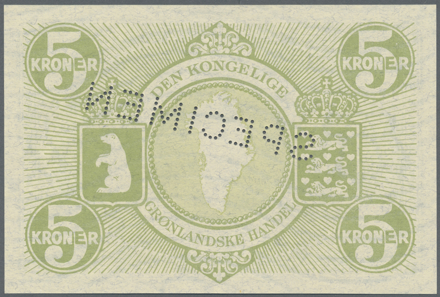 00950 Greenland / Grönland: 5 Kroner ND(1953) SPECIMEN, P.18s, Tiny Creases In The Paper, Otherwise Perfect. Condition: - Greenland