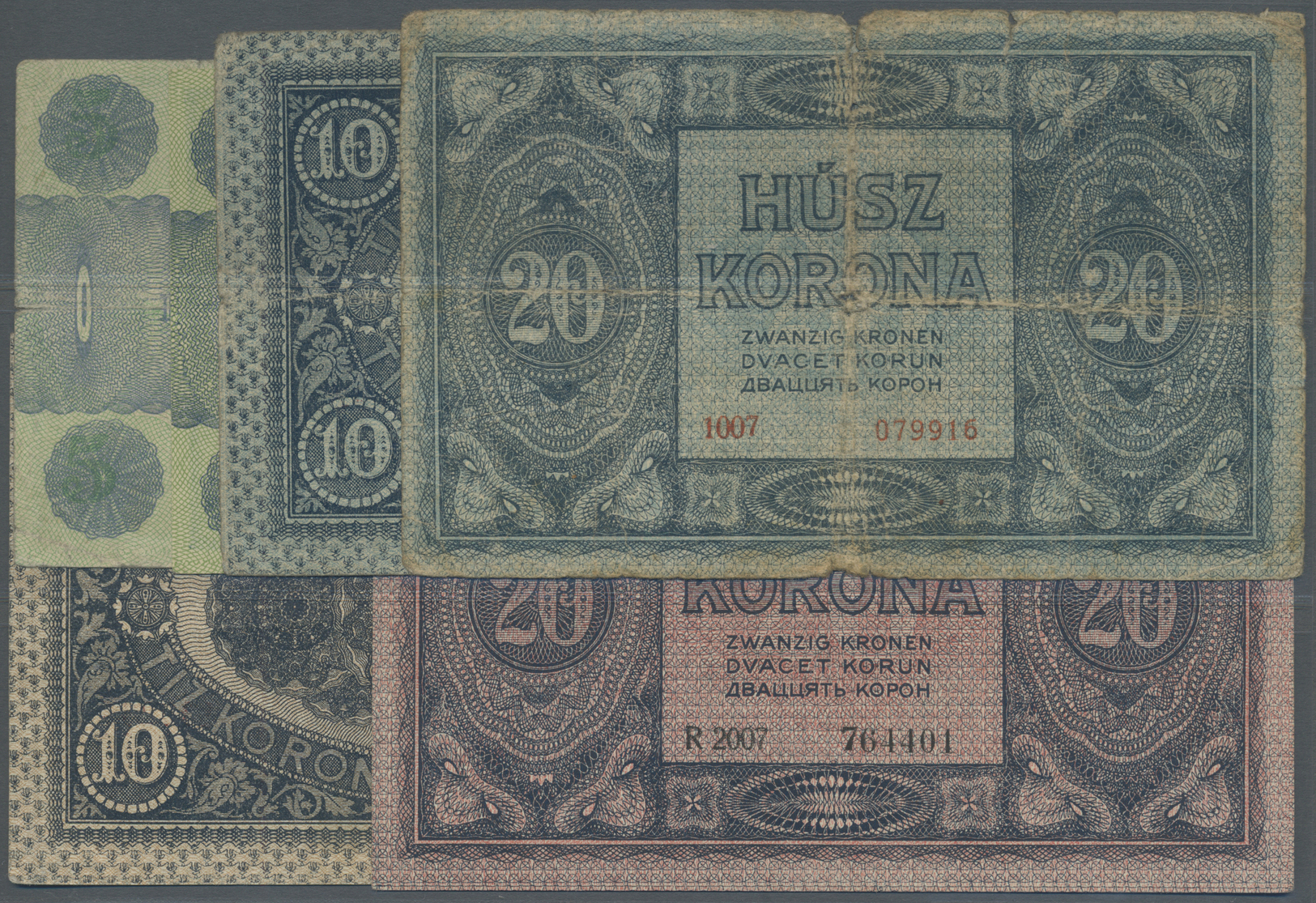 01006 Hungary / Ungarn: Set With 6 Banknotes Of The Hungarian Postoffice Savings Bank Issue 1919 With 2 X 5, 2 X 10 And - Hungary