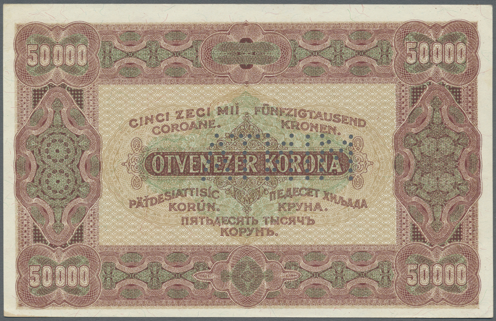 01008 Hungary / Ungarn: 50.000 Korona 1923 SPECIMEN With Perforation "MINTA" And Serial 000000, P.71as In Excellent Cond - Hungary