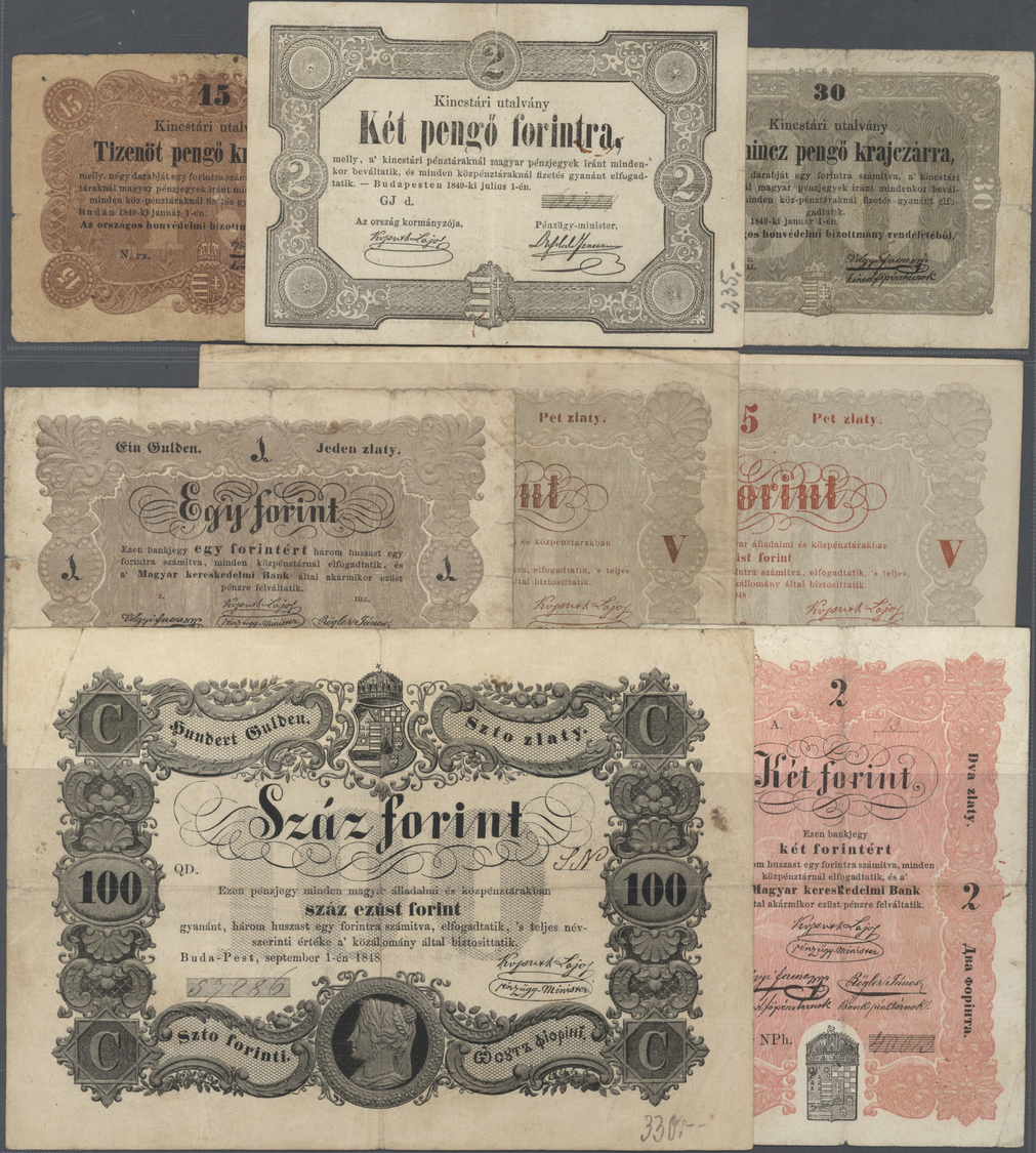 01012 Hungary / Ungarn: Very Nice Set Of The 1848 Forint Issue With 15 And 30 Pengö-Krajczarra, 1, 2, 2x5, 100 Forint An - Hungary