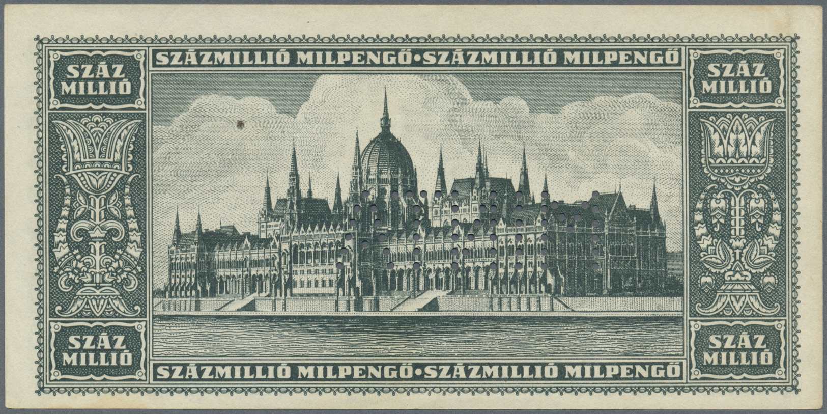 01015 Hungary / Ungarn:  100.000.000 Milpengo (=100.000.000.000.000 Pengo) 1946 With Perforation "MINTA" (Specimen), P.1 - Hungary