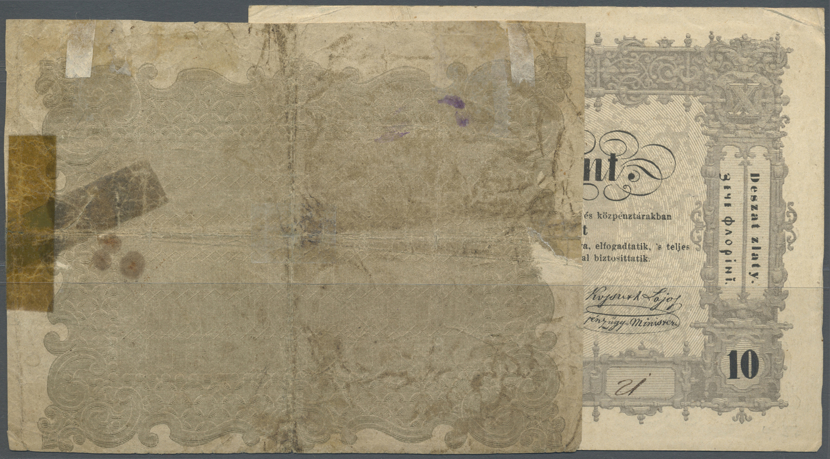 01018 Hungary / Ungarn: Pair With 10 Forint 1848 (F) And A Unfinished Proof For The 10 Forint 1848 In VG, P.S117, S117p, - Hungary