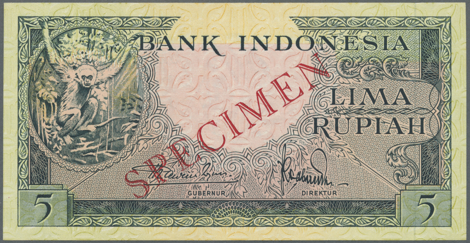 01164 Indonesia / Indonesien: 5 Rupiah 1957 Specimen P. 49s In Condition: UNC. - Indonesia