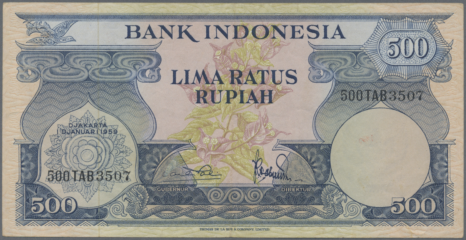 01171 Indonesia / Indonesien: 500 Rupiah 1959, P.70, Great Original Shape With Vertical Fold At Center, Some Other Minor - Indonesia