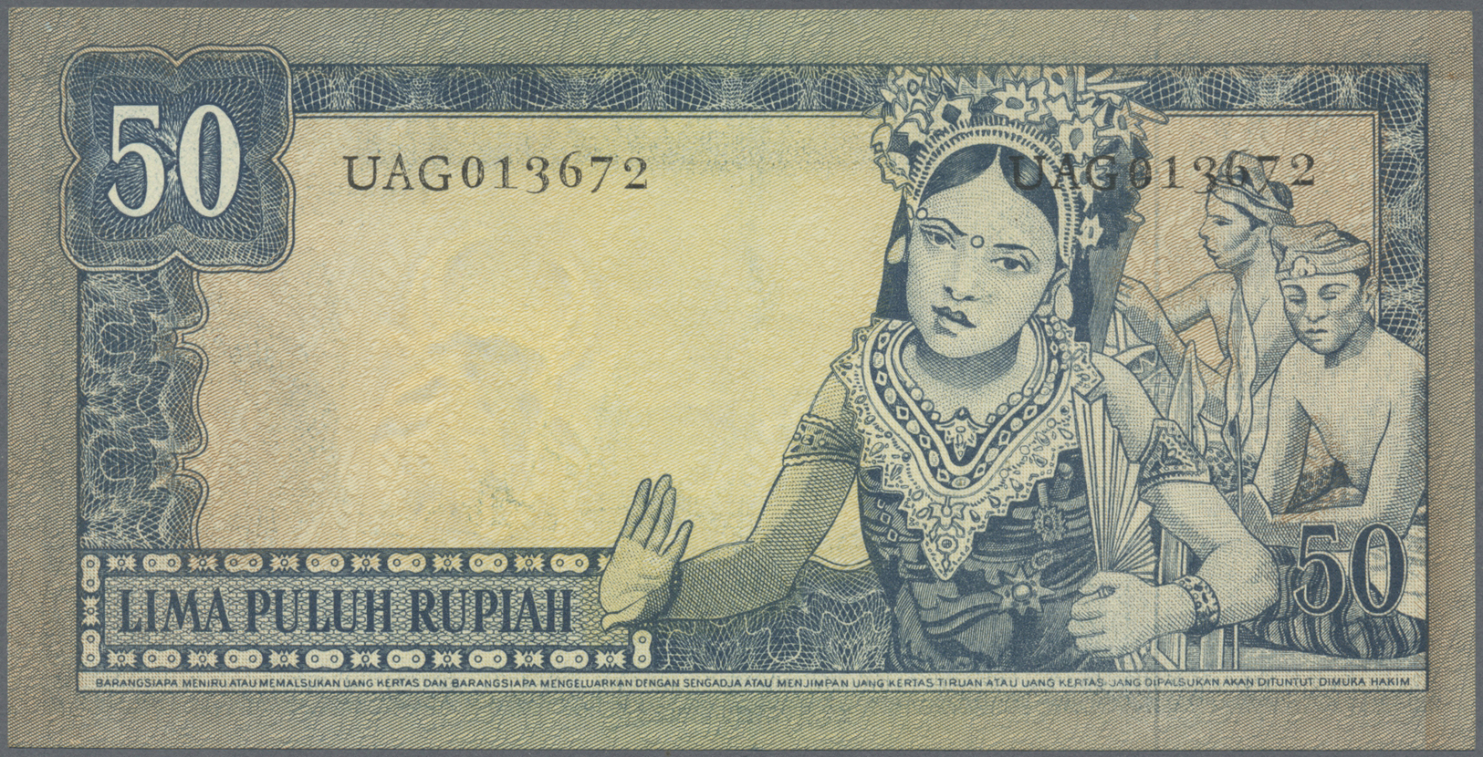 01175 Indonesia / Indonesien: 50 Rupiah 1960,  Printer: Pertjetakan Kebajoran, P.85b With Soft Vertical Bend At Center A - Indonesia