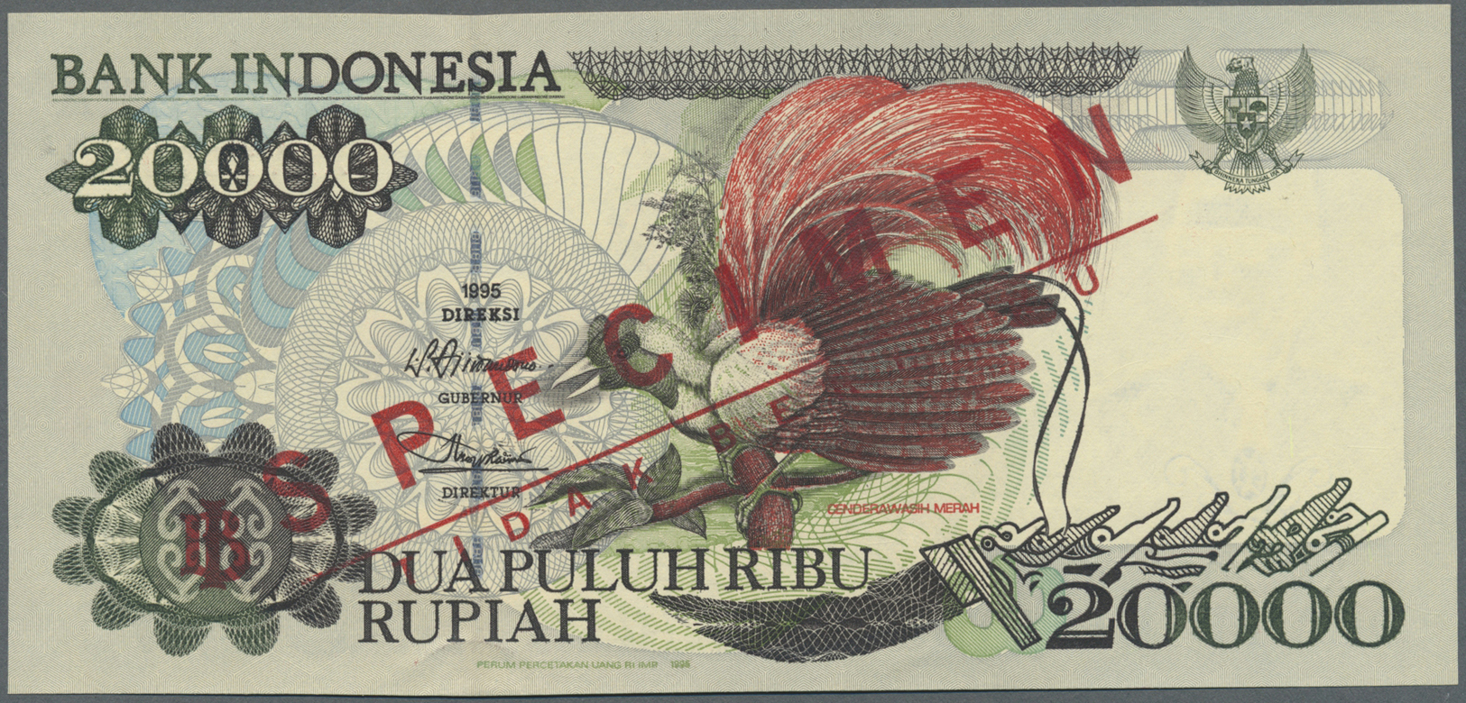 01181 Indonesia / Indonesien: Set Of 2 Specimen Notes Containing 20.000 Rupiah 1995 And 50.000 Rupiah 1995 (both With Se - Indonesien