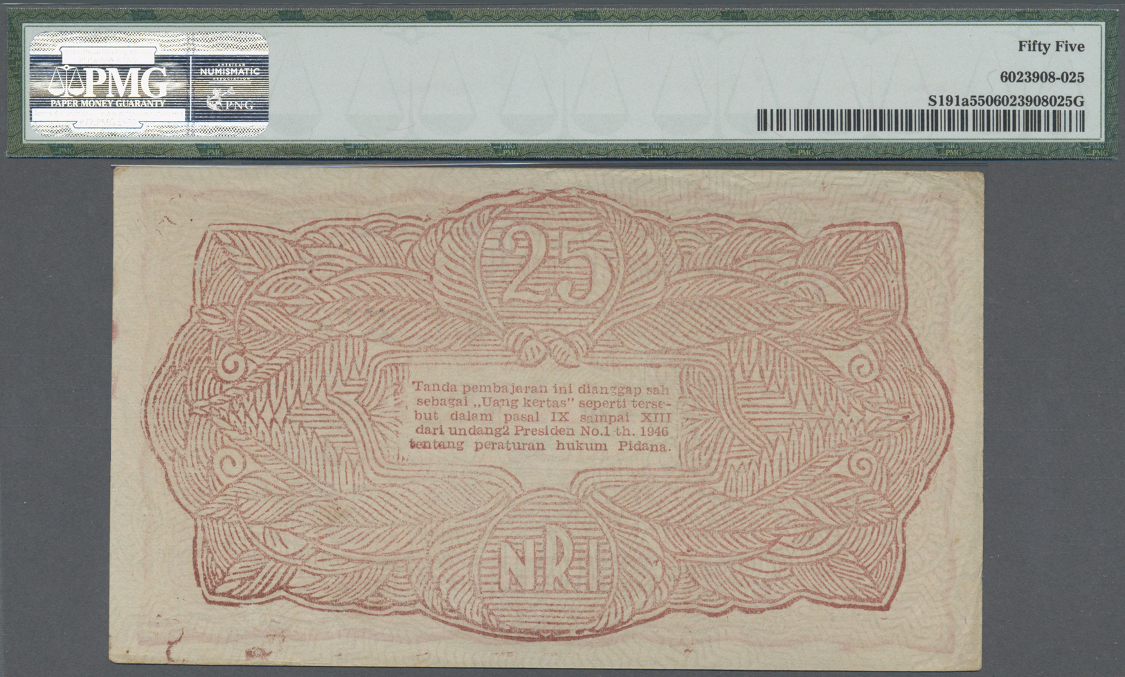 01187 Indonesia / Indonesien:  Governor Of Bukittinggi, Sumatra 25 Rupiah 1948, P.S191a, Great Condition With A Few Mino - Indonesia