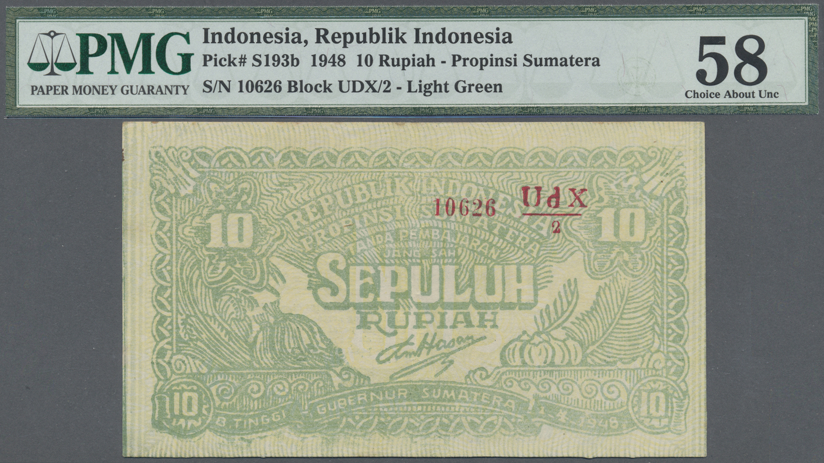 01192 Indonesia / Indonesien:  Governor Of Bukittinggi, Sumatra 10 Rupiah 1948, P.S193b, Vertically Folded And A Few Min - Indonesia