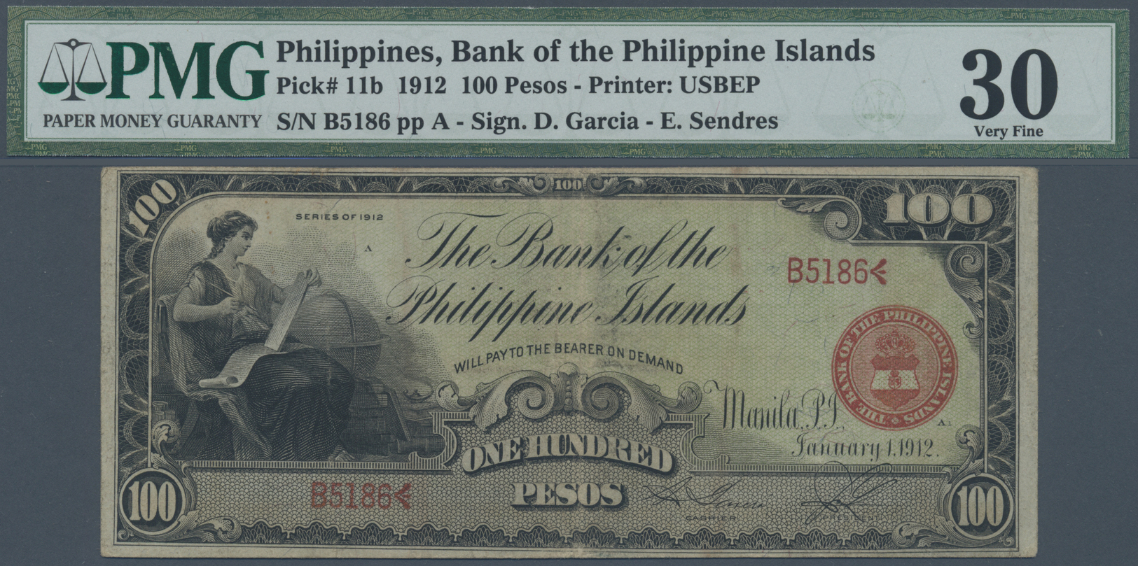 01970 Philippines / Philippinen: The Bank Of The Philippine Islands 100 Pesos 1912, Very Rare And Seldom Offered Note In - Philippines