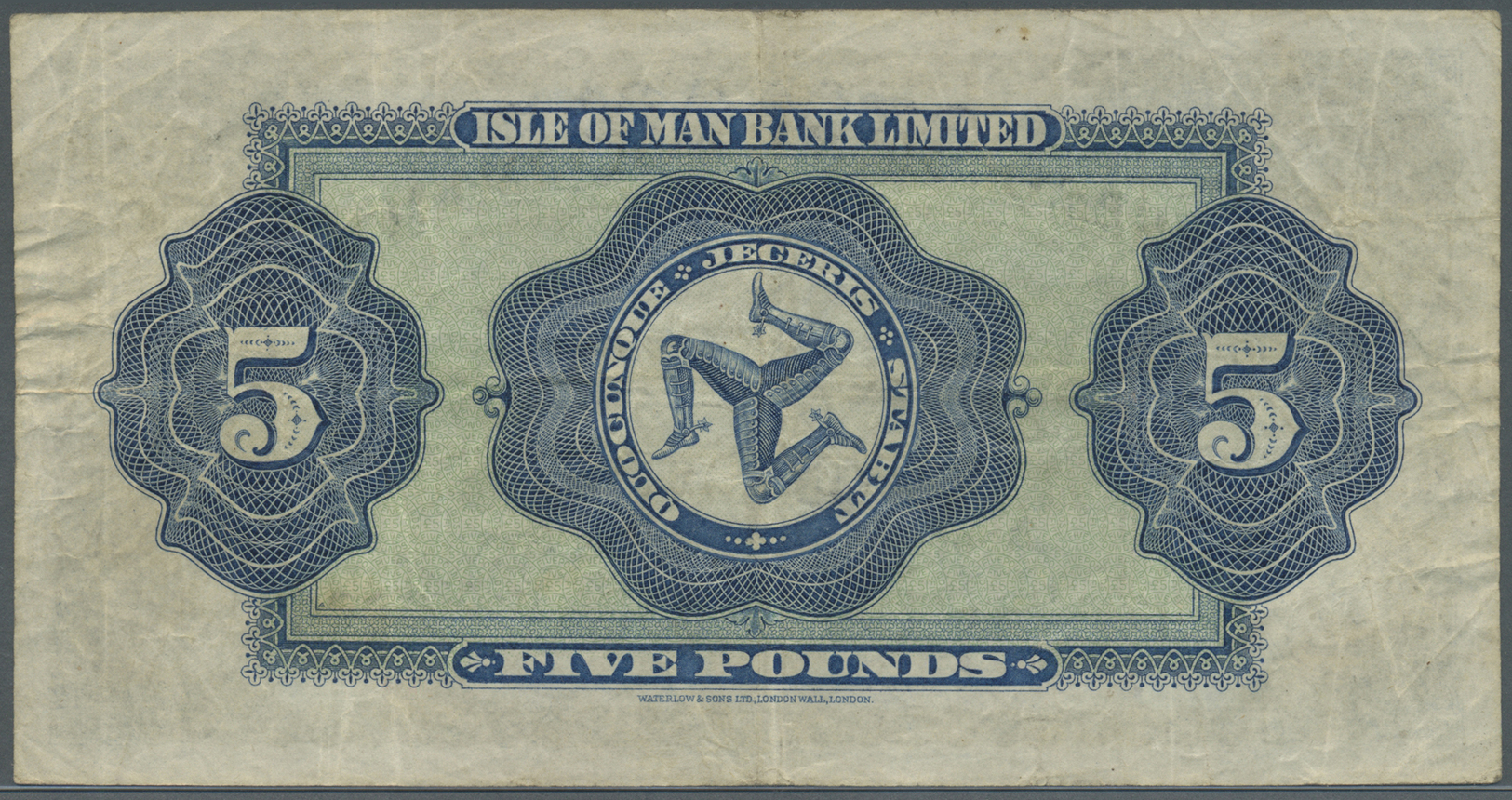 01248 Isle Of Man: 5 Pounds 1927, P.5 Bwith Several Handling Marks Like Folds, Lightly Yellowed Paper And A Few Spots At - Other & Unclassified
