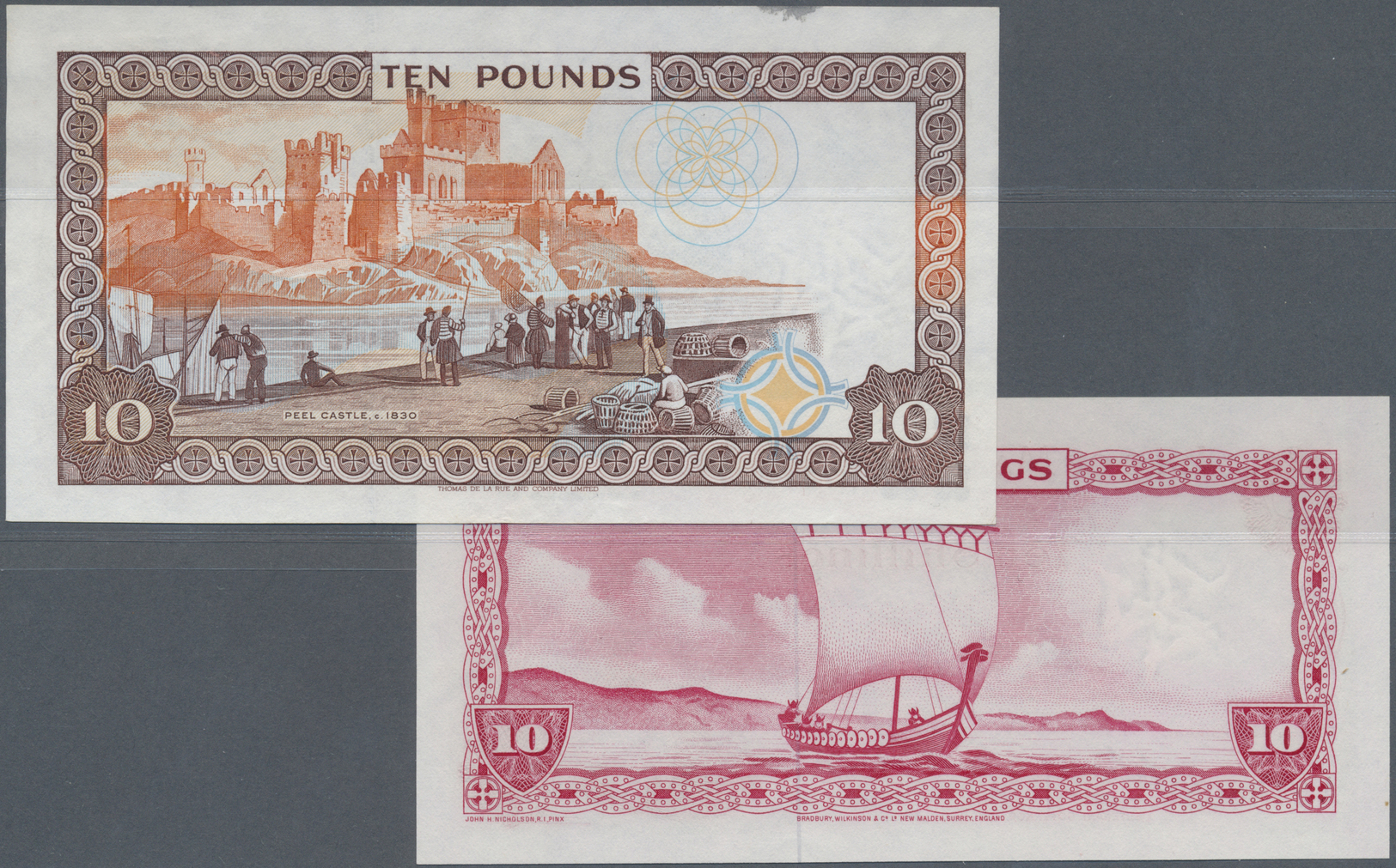 01249 Isle Of Man: Set Of 2 Notes Containing 10 Shillings P. 24 (aUNC) And 10 Pounds ND P. 44 (VF-). (2 Pcs) - Other & Unclassified