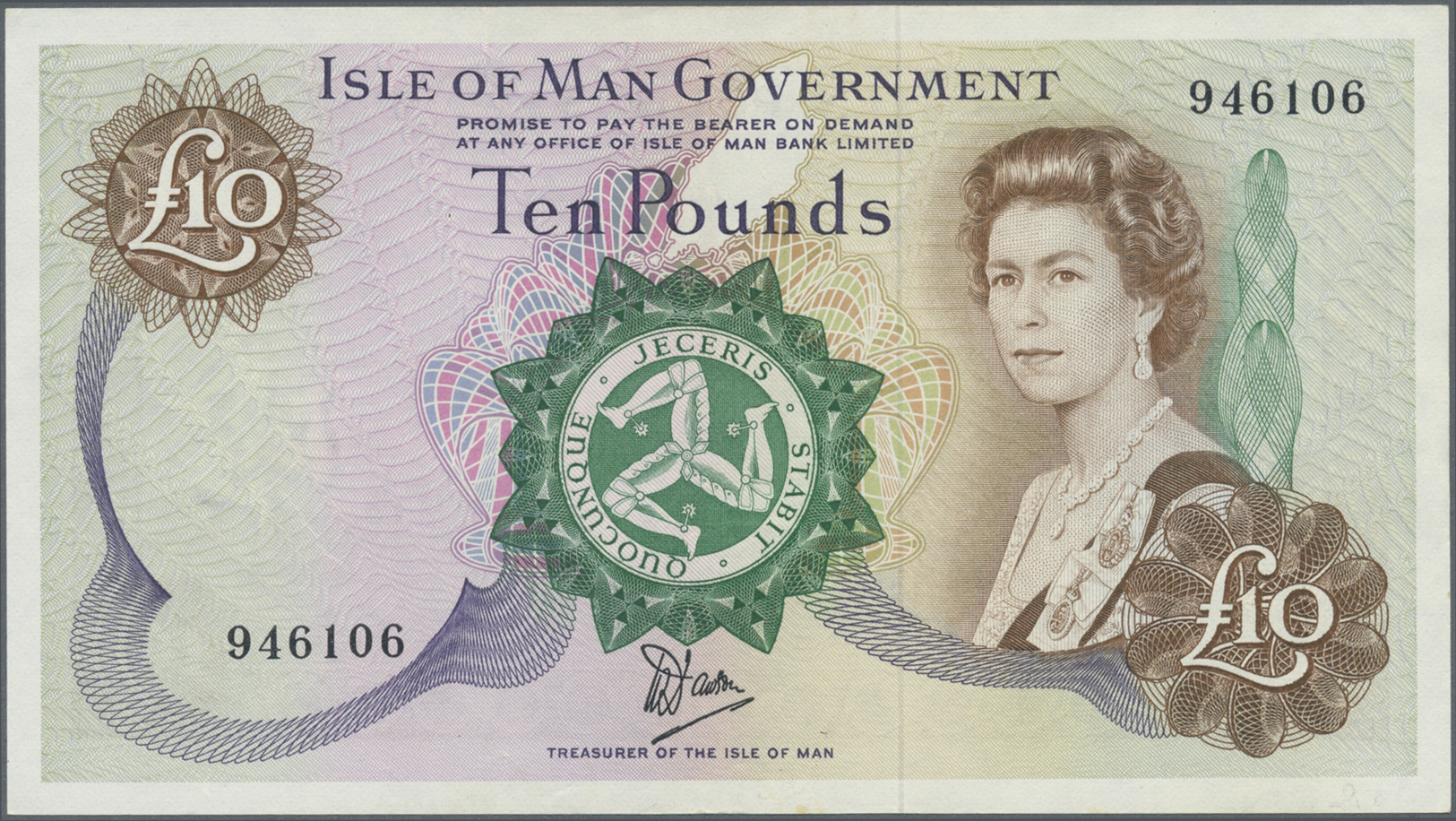 01251 Isle Of Man: 10 Pounds ND P. 36a, Without Serial Prefix Letter, A Restored 4mm Tear At Upper Border, No Holes, Nev - Other & Unclassified
