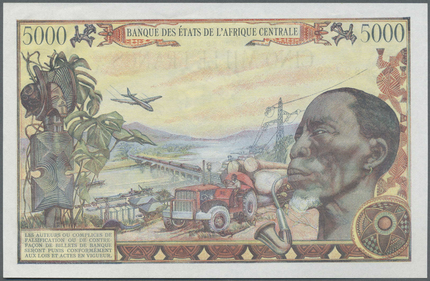 00527 Central African Republic / Zentralafrikanische Republik: 5000 Francs 1980 P. 11, Light Crease At Upper Left But Su - Central African Republic