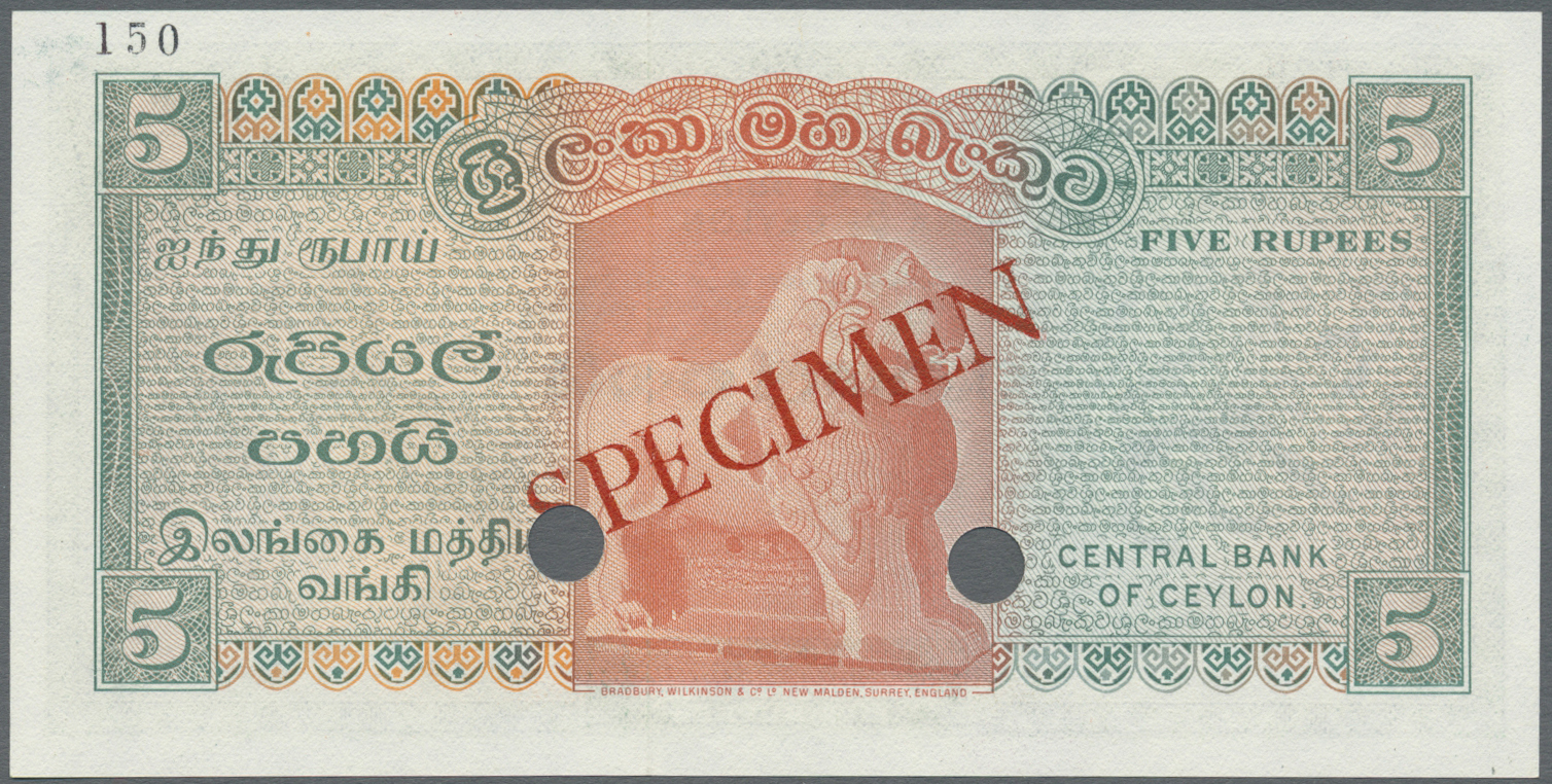 00533 Ceylon: 5 Rupees ND Color Trial Specimen P. 73cts In Condition: UNC. - Sri Lanka