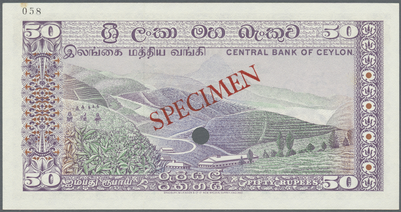 00535 Ceylon: 50 Rupees ND Speicmen P. 79s In Condition: UNC. - Sri Lanka