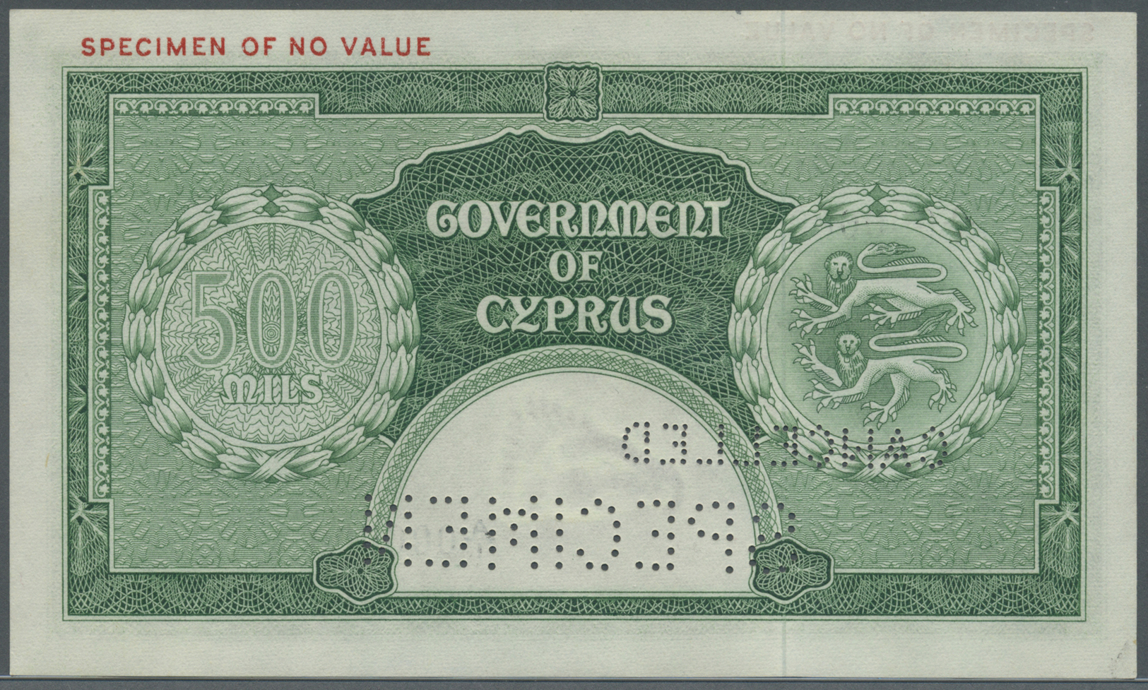00615 Cyprus / Zypern: 500 Mil 1955 SPECIMEN, P.34as With A Tiny Dint At Upper Right Corner, Otherwise Perfect: AUNC - Cyprus