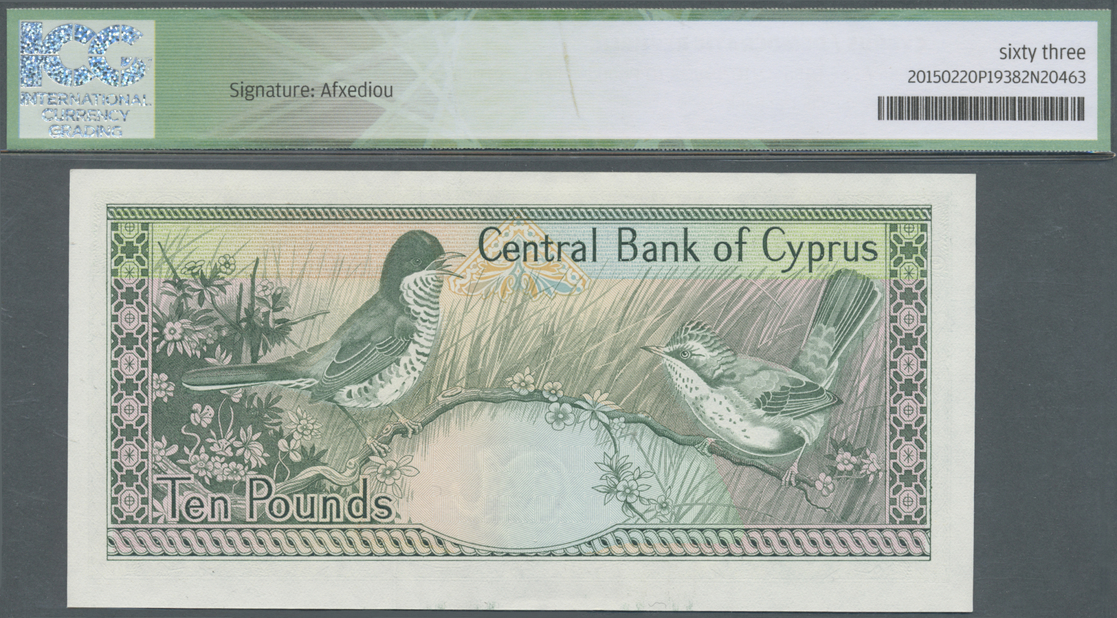00624 Cyprus / Zypern: 10 Pounds 1990 P. 55a, ICG Graded 63 UNC. - Cyprus