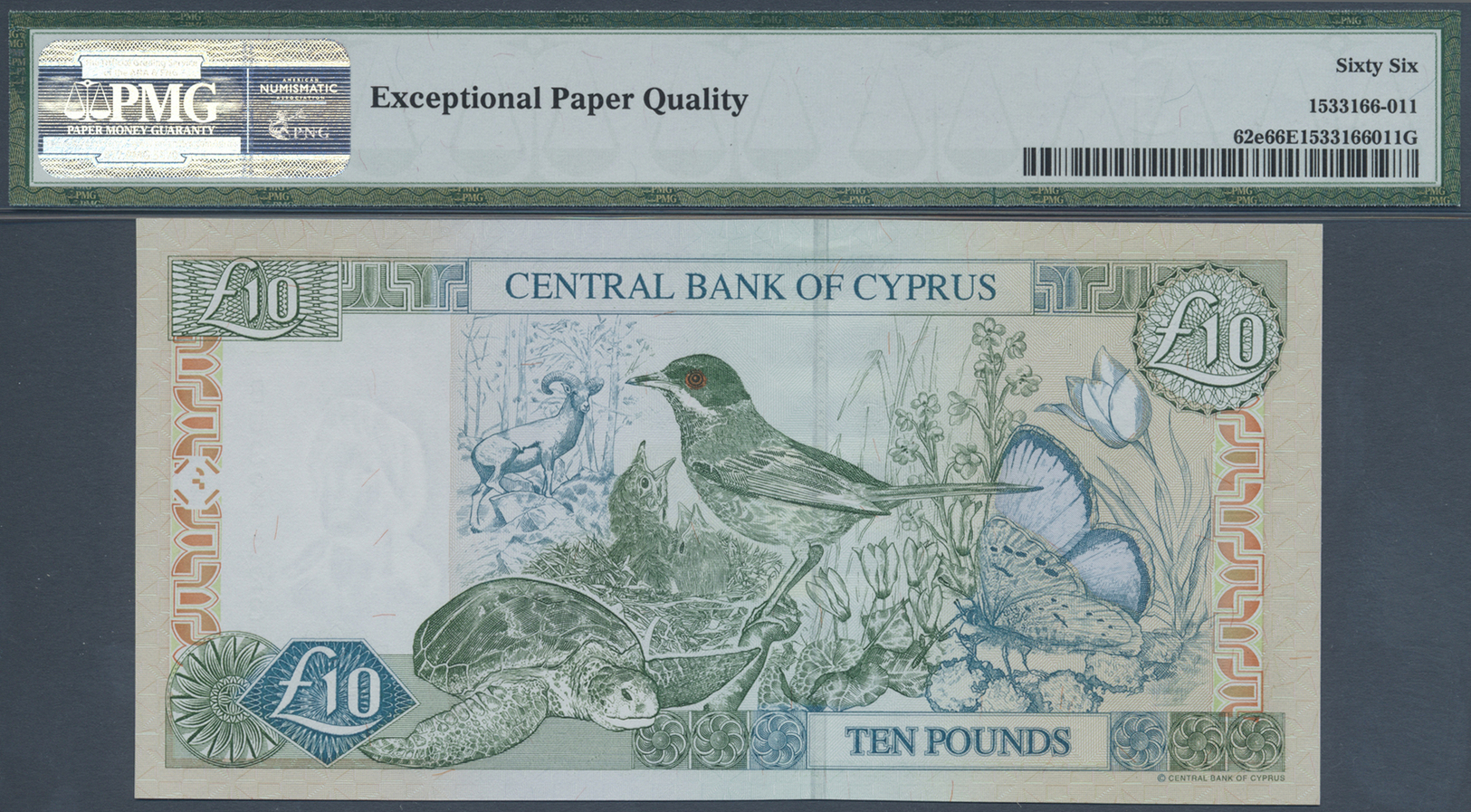 00627 Cyprus / Zypern: 10 Pounda 2005 P. 62e, PMG Graded 66 GEM UNC EPQ. - Cyprus