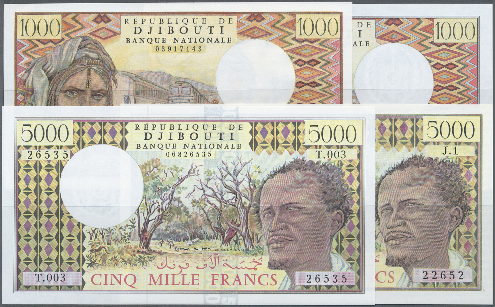 00652 Djibouti / Dschibuti: Set Of 4 Notes Cotaining 2x 1000 Francs And 2x 5000 Francs ND P. 37, 38, All In Condition: U - Djibouti