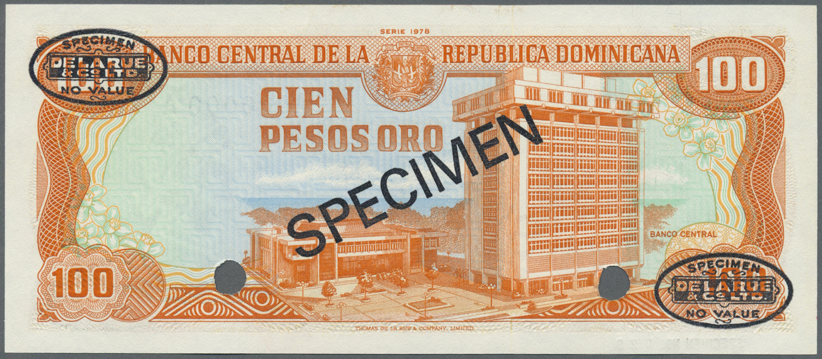 00661 Dominican Republic / Dominikanische Republik: 100 Pesos 1978 Specimen P. 122as In Condition: UNC. - Dominicana