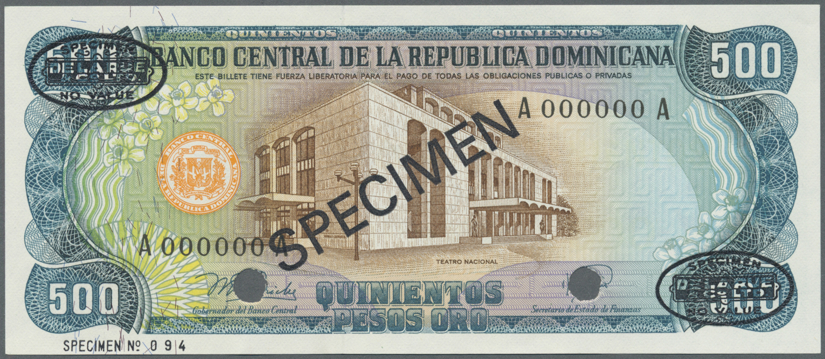 00662 Dominican Republic / Dominikanische Republik: 500 Pesos 1978 Specimen P. 123as In Condition: UNC. - Dominicana