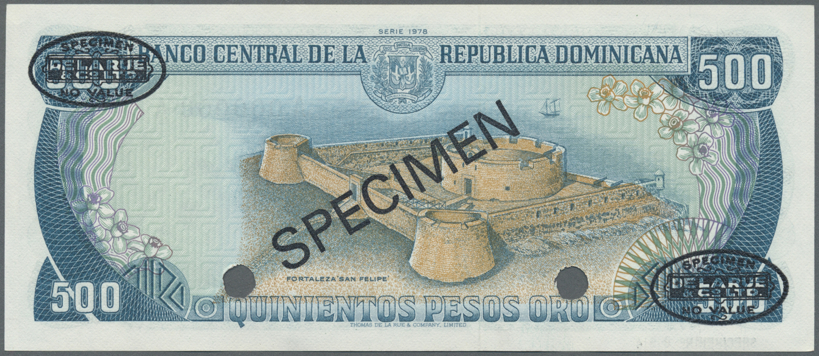 00662 Dominican Republic / Dominikanische Republik: 500 Pesos 1978 Specimen P. 123as In Condition: UNC. - Dominicana